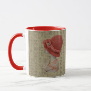 Roter Vintage-Hut auf altem Druck, Tasse