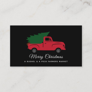 Roter Vintage-LKW mit Weihnachtsbaum Visitenkarte