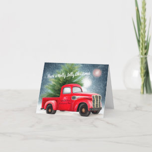 Roter Vintage-LKW und Baum individuell Feiertagskarte