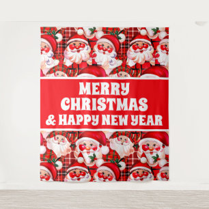 Roter Vintage-Weihnachtsmann Frohe Weihnachten Ban Wandteppich
