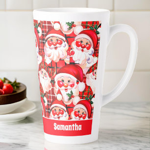 Roter Vintage-Weihnachtsmann-Tartan-Karo-Weihnacht Milchtasse