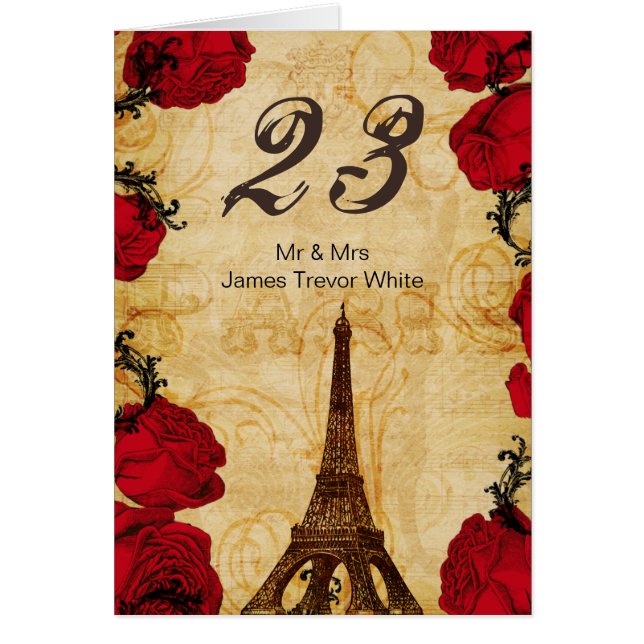 Roter Vintager Eiffelturm Paris Tischnummern (Vorne)