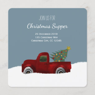 Roter Vintager Retro LKW und Baum-Weihnachten Einladung