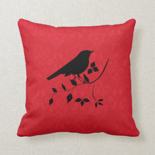 Roter Vintager Vogel auf Zweigkissenpolster Kissen