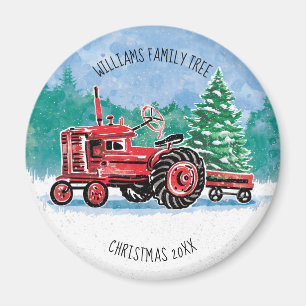 Roter VintageTractor Weihnachtsbaum addieren Namen Magnet