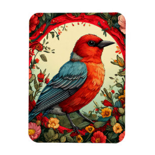 🐦 Roter Vogel-Blumenkranz-Naturdekoration 🌸 Magnet