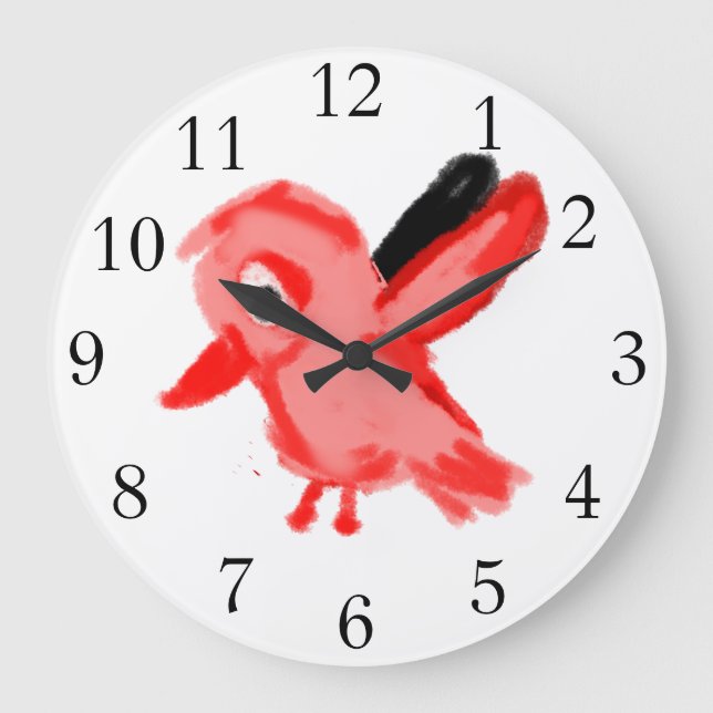 Roter Vogel Große Wanduhr (Vorderseite)