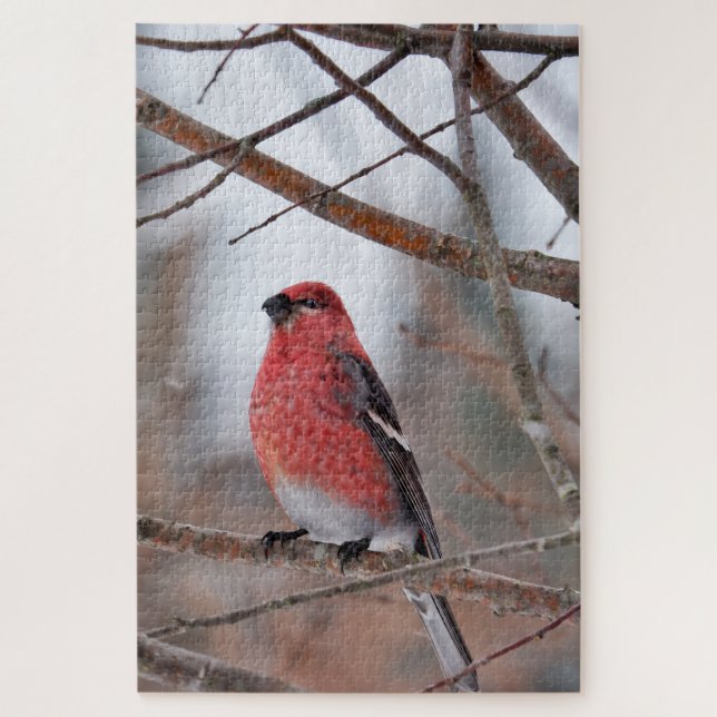 Roter Vogel im Winterschnee (Vertikal)