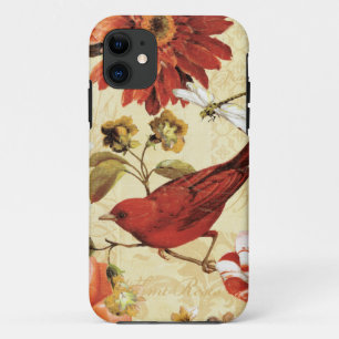 Roter Vogel in einem Blumen-Garten title_seo2
