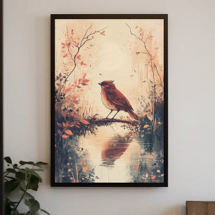 Roter Vogel und Wassernatur Tierwelt Aestheti Poster