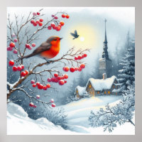 Roter Vogel und Winterlandschaft 4