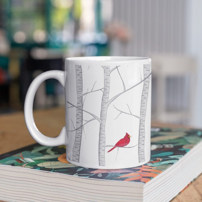 Roter Vogel Winterbaum Land Wald Kaffeetasse (Christmas holiday winter red cardinal custom mug)