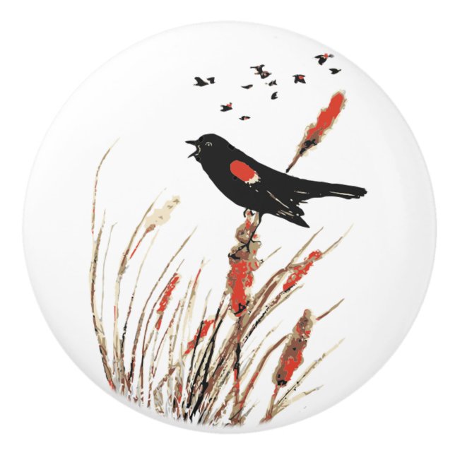 Roter Vogelgezwitscher Keramikknauf (Vorderseite)