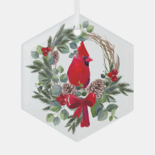 Roter Vogelreath-Kardinal Ornament Aus Glas