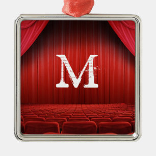 Roter Vorhang Theater Monogramm Anfangsbuchstabe O Silbernes Ornament