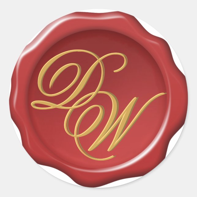 Roter Wachs Siegel Gelbe Monogrammkalligrafie Runder Aufkleber (Vorderseite)
