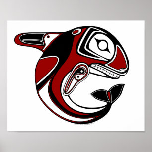 Roter Wal Totem Canvas Print Poster
