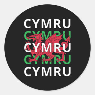 Roter walisischer Drache Cymru Wiederholender Text Runder Aufkleber