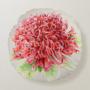 Roter Waratah Botanischer Blumenkissen Rundes Kissen