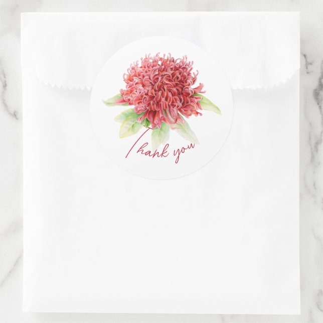 Roter Waratah botanischer Dank Ihnen Hochzeitsaufk Runder Aufkleber (Tasche)