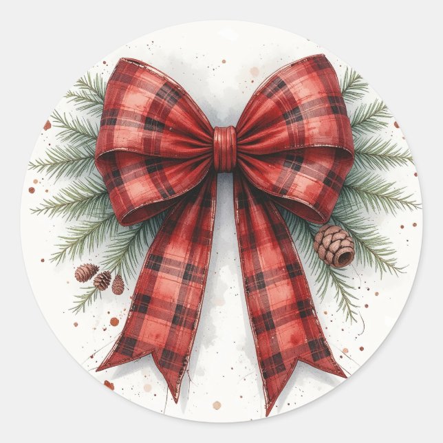 Roter Wasserfarbe-Weihnachtsbogen Runder Aufkleber (Vorderseite)