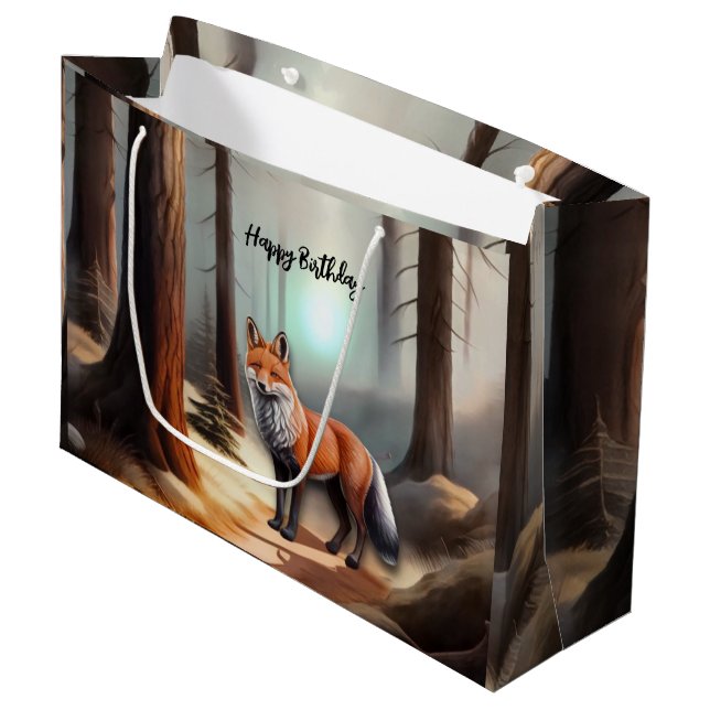 Roter Wasserfarbenfox Große Geschenktüte (Vorderseite Schrägansicht)