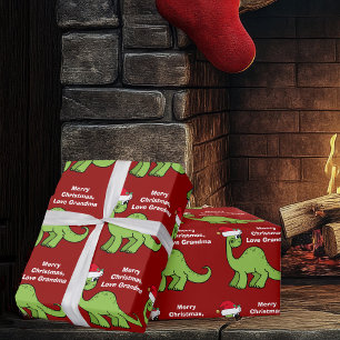 Roter Weihnachten Kinder Dinosaurier Süß Personali Geschenkpapier