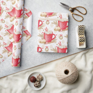 Roter Weihnachts-Kakao-Tassen-Muster Geschenkpapier