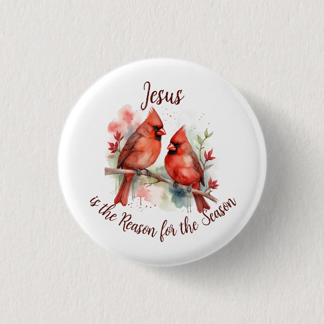 Roter Weihnachts-Kardinal Jesus Grund für die Sais Button (Vorderseite)