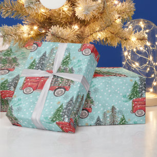 Roter Weihnachts-LKW Geschenkpapier
