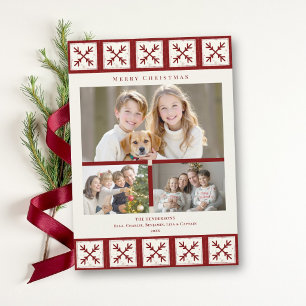 Roter Weihnachts-Schneeflieder-Quilt mit 3 Familie Feiertagskarte