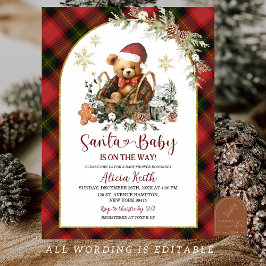 Roter Weihnachts-Tartan-Schutz Santa-Bär-Baby-Part Einladung