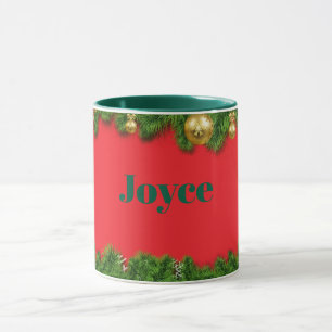 Roter Weihnachts TEMPLATE, grüner Text/Name, Tasse