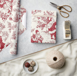 Roter Weihnachts-Toile-Santa und Bäume Geschenkpapier