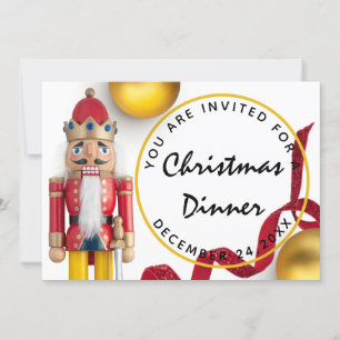 Roter Weihnachtsabend-Essen Weiß goldener Nussknac Einladung