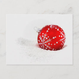Roter Weihnachtsball mit Schneeflocke Postkarte