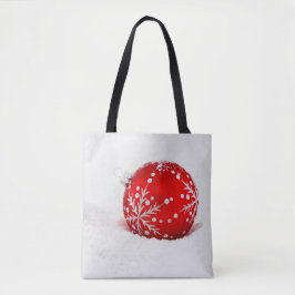 Roter Weihnachtsball mit Schneeflocke Tasche