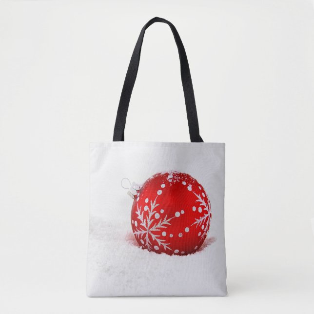 Roter Weihnachtsball mit Schneeflocke Tasche (Vorderseite)