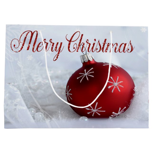 Roter Weihnachtsball Schneeflocken Große Geschenktüte (Rückseite)