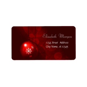 Roter Weihnachtsball, Schneeflocken, Rot Adressaufkleber