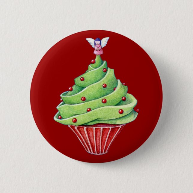 Roter Weihnachtsbaum-Knopf Button (Vorderseite)