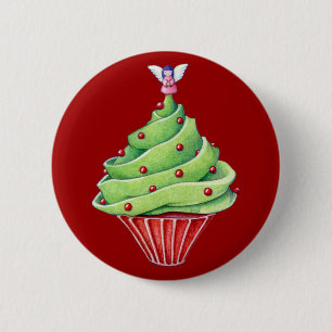 Roter Weihnachtsbaum-Knopf Button