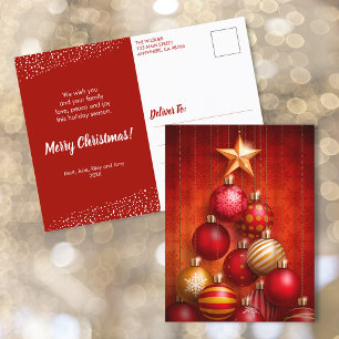 Roter Weihnachtsbaum Ornamente Feiertag Postkarte