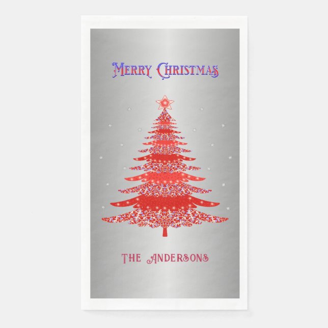 Roter Weihnachtsbaum Schneeflocken Individuelle Na Serviette (Vorderseite)