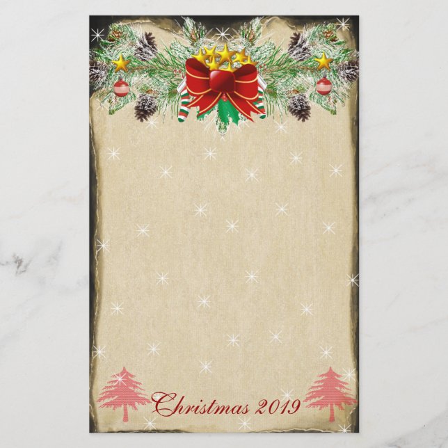 Roter Weihnachtsbaum Sterne Lights Garland Briefpapier (Vorderseite)