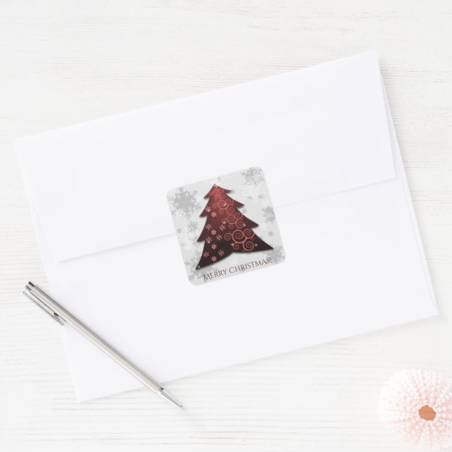 Roter Weihnachtsbaum-Sticker Quadratischer Aufkleber (Umschlag)