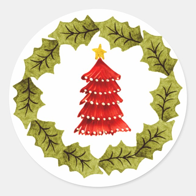Roter Weihnachtsbaum-Sticker Runder Aufkleber (Vorderseite)