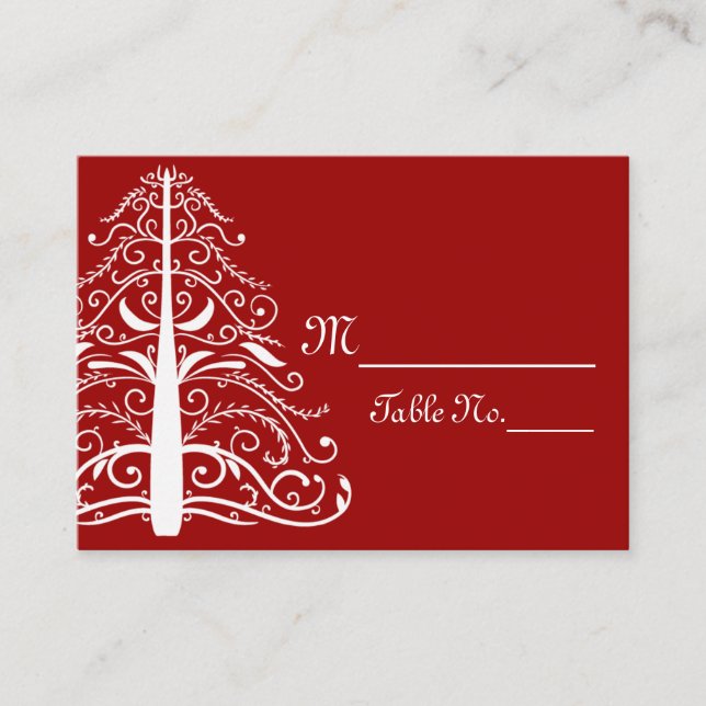 Roter Weihnachtsbaum Winter Hochzeit Platzkarte (Vorderseite)