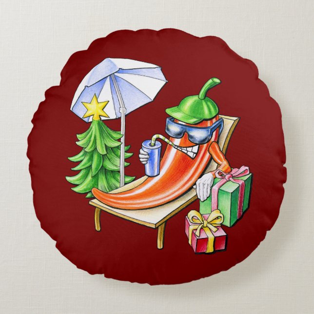 Roter Weihnachtsfeiertag Cartoon Zeichnend Rundes Kissen (Vorderseite)