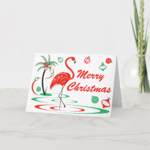Roter Weihnachtsflamingo Frohe Weihnachtslandschaf Feiertagskarte